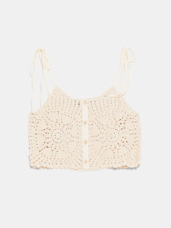 Zara Tops - ZARA cream Crochet Tank Top